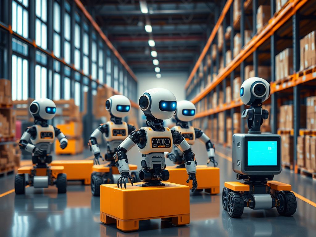 Multiple autonomous robots coordinating in a modern warehouse