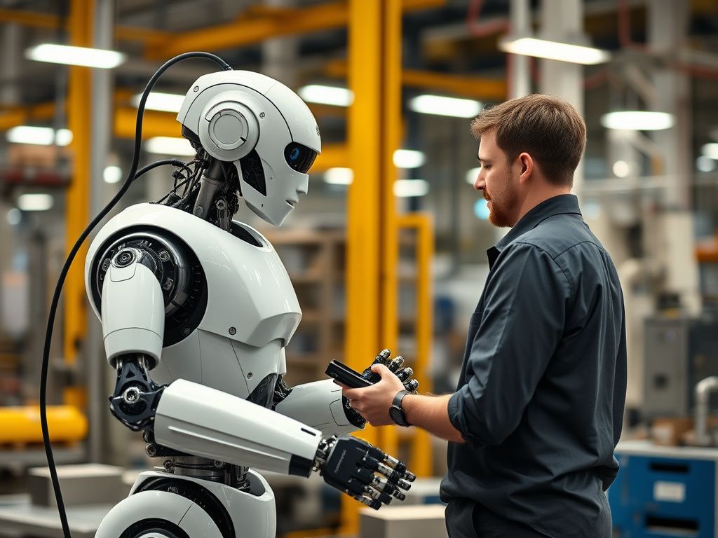 Embodied robot working with a human operator in a factory